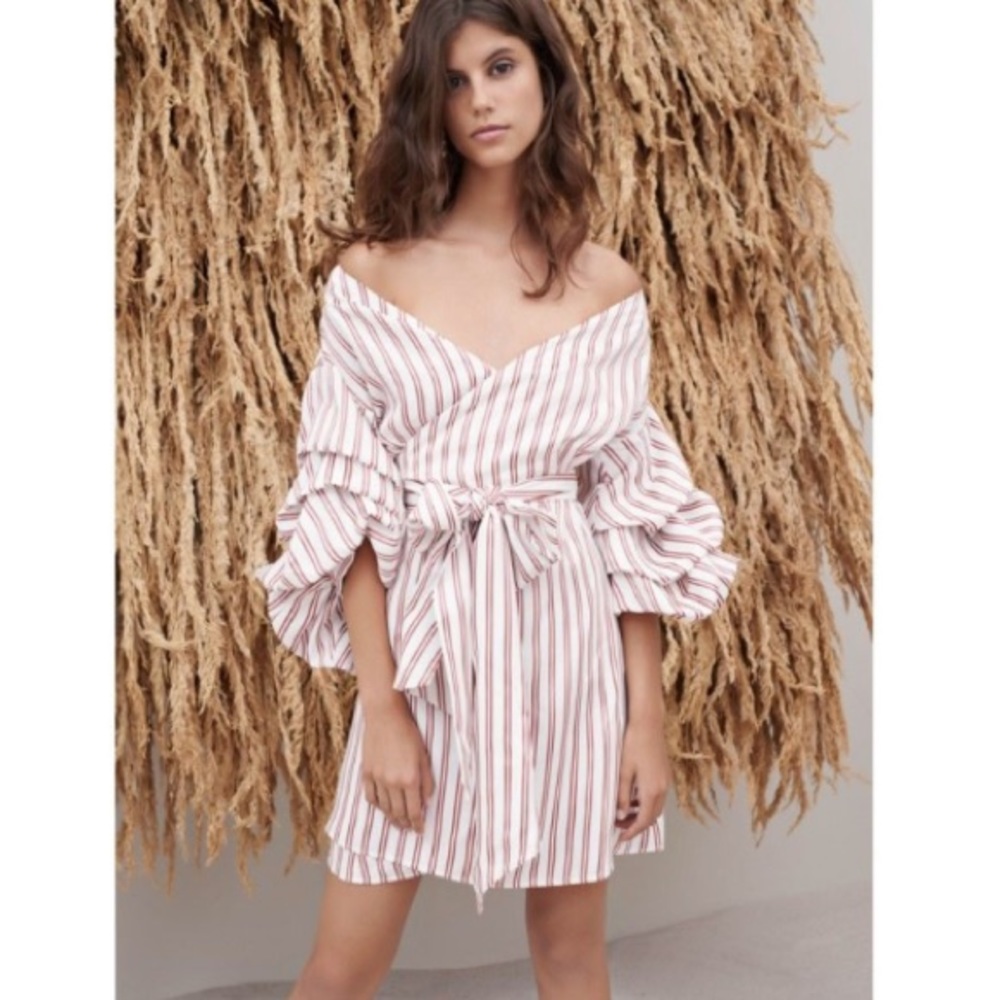 Alexis Maren white pink striped dress wrap size L